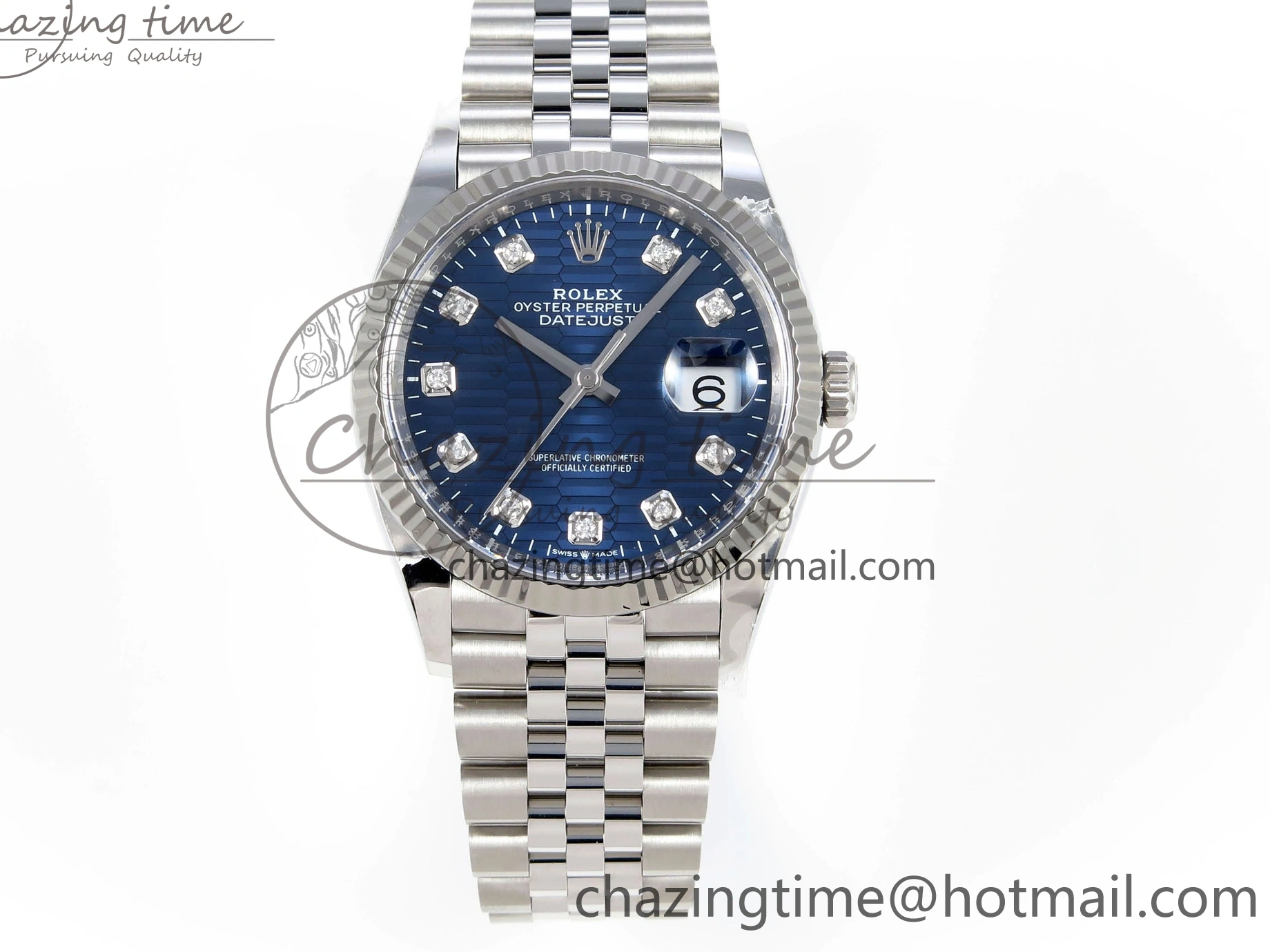 MiroTime 0424 FastDry DateJust 36 126234 Clean 1:1 Best Edition 904L Steel Blue Textured Diamonds Dial on Jubilee Bracelet VR 1967